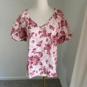 Banana Republic Pink Floral Toile Poplin Blouse Small Cottage Coquette Regency
